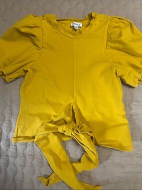 Terra Bright Mustard Tie-Front Puff Sleeve Top